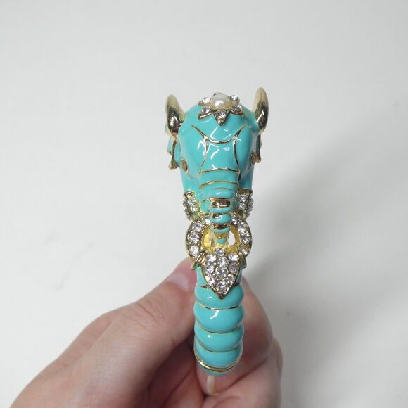Kenneth Lane Blue Enamel Elephant Hinged Bangle Bracelet Vintage - Picture 4 of 14